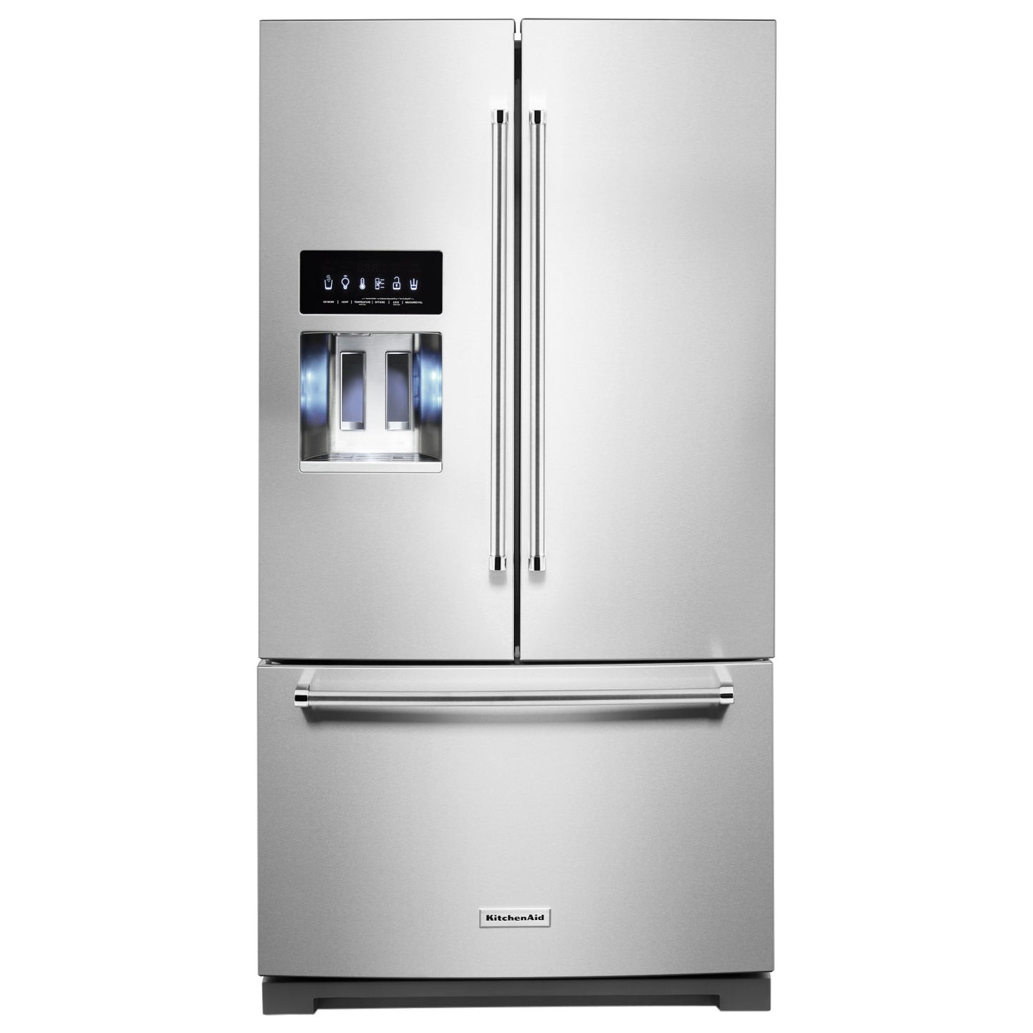 KitchenAid 36 Inch Stainless Steel French Door Refrigerator with Ice and Water Dispenser - KRFF577KPS