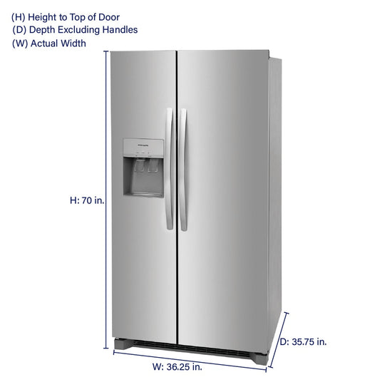 Frigidaire 36 Inch Side-by-Side Refrigerator with 25.6 Cu. Ft. Capacity, Stainless Steel - FRSS26L3AF