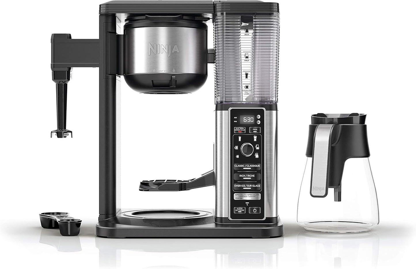 Ninja Specialty Coffee Maker with Fold-Away Frother and Glass Carafe, Black/Silver - CM400C