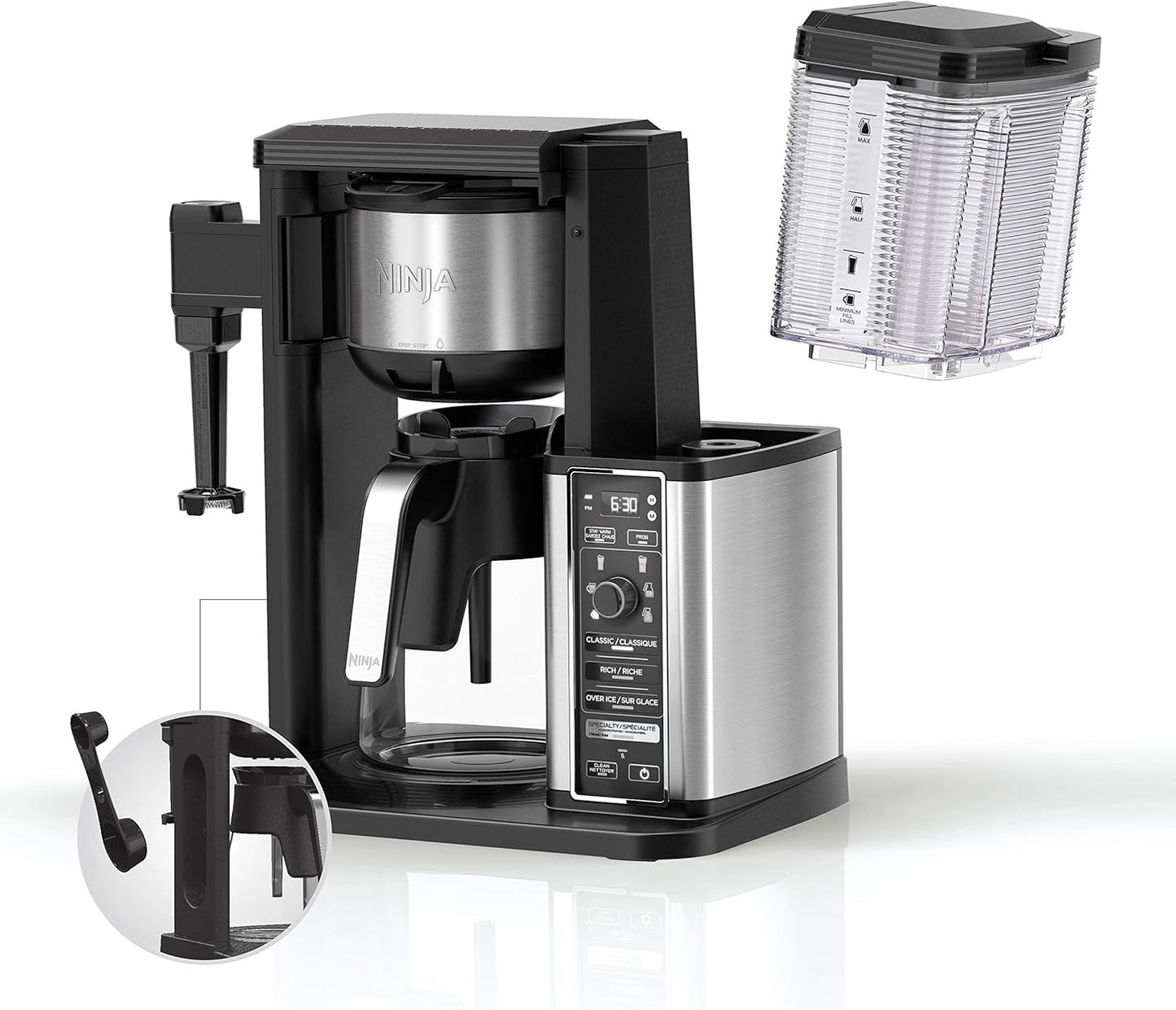 Ninja Specialty Coffee Maker with Fold-Away Frother and Glass Carafe, Black/Silver - CM400C