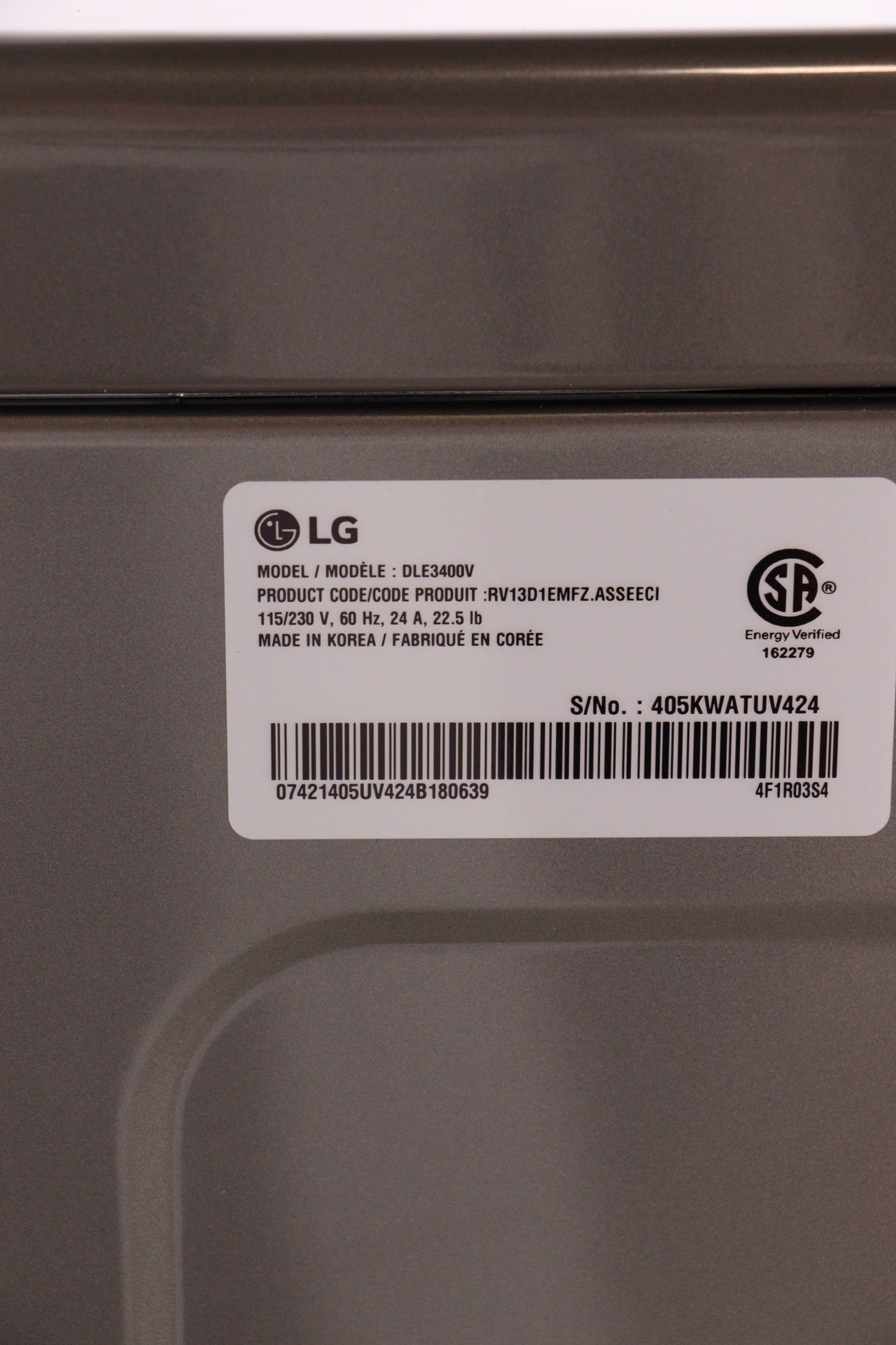 LG 7.4 CU. FT. GRAPHITE STEEL ULTRA LARGE CAPACITY ELECTRIC DRYER WITH SMARTDIAGNOSIS - DLE3400V