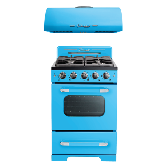 Unique Classic Retro 24 Inch Gas Range with Convection, Robin Egg Blue - UGP-24CR-RB-2B