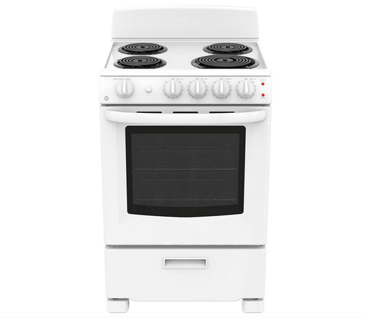 GE 24 IN. 3.0 CU.FT. WHITE FREESTANDING ELECTRIC RANGE WITH FRONT LOCATION CONTROLS - JCAS300DMWW