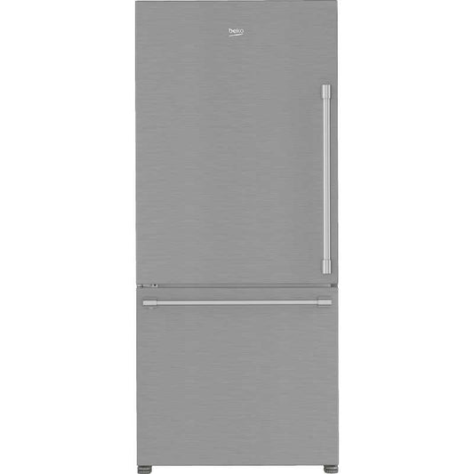 Beko 30 Inch Bottom Freezer Refrigerator with Ice Maker, Stainless Steel - BFBD30216SSIM