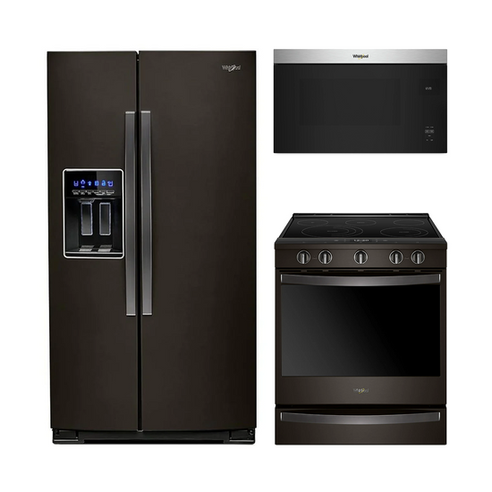 Whirlpool Black Kitchen (WRS588FIHV, YWEE750H0HV & YWMMF5930PZ) + (Bundle Discount at Cart)