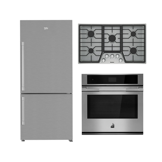 Mix n Match Fridge Gas Cooktop and Single Wall Oven (BFBF30216SS, CTG36500SS & JJW2430LL) + Extra $50 off at cart!