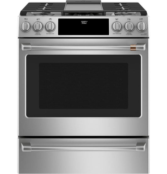 Café 30 in. 5.7 cu. ft. Slide-in Front Control Dual-fuel Convection Range with True European Convection - CC2S900P2MS1