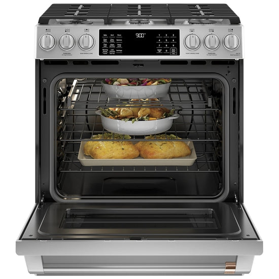Café 30 Inch Slide-In Dual-Fuel Range with No-Preheat Air Fry, Stainless Steel - CC2S900P2MS1