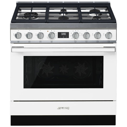 Smeg 36 Inch Portofino Dual Fuel Range, White - CPF36UGMWH