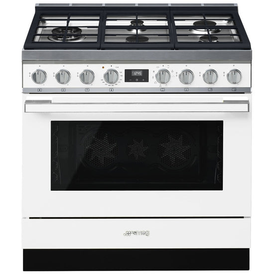 Smeg 36 Inch Portofino Dual Fuel Range, White - CPF36UGMWH
