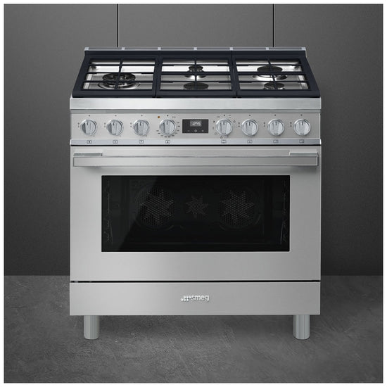Smeg Portofino 36 Inch Dual Fuel Range, Stainless Steel - CPF36UGMX