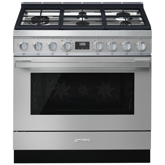 Smeg Portofino 36 Inch Dual Fuel Range, Stainless Steel - CPF36UGMX