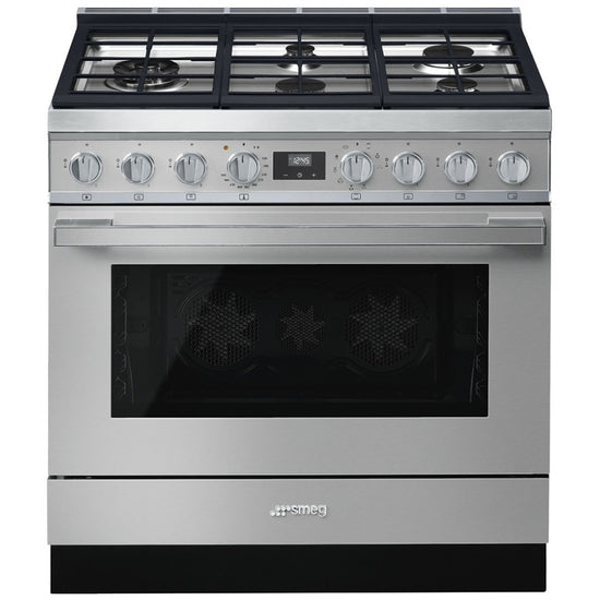Smeg Portofino 36 Inch Dual Fuel Range, Stainless Steel - CPF36UGMX