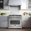 Forno Galiano 36 Inch Dual Fuel Range, Stainless Steel, 6 Burners, 5.36 cu. ft. - FFSGS6156-36