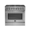 Forno Galiano 36 Inch Dual Fuel Range, Stainless Steel, 6 Burners, 5.36 cu. ft. - FFSGS6156-36