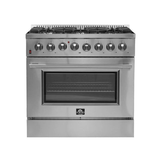 Forno Galiano 36 Inch Dual Fuel Range, Stainless Steel, 6 Burners, 5.36 cu. ft. - FFSGS6156-36