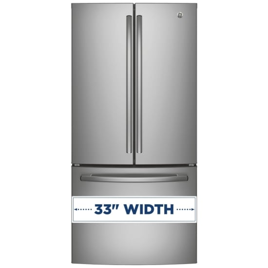 GE 33 Inch 24.8 cu. ft. French Door Refrigerator, Stainless Steel - GNE25DYRKFS