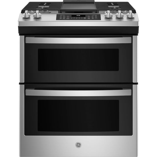 GE 30 Inch Slide-In Gas Double Oven Range, Stainless Steel - JCGSS86SPSS