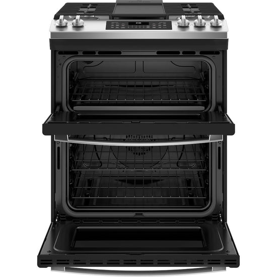 GE 30 Inch Slide-In Gas Double Oven Range, Stainless Steel - JCGSS86SPSS