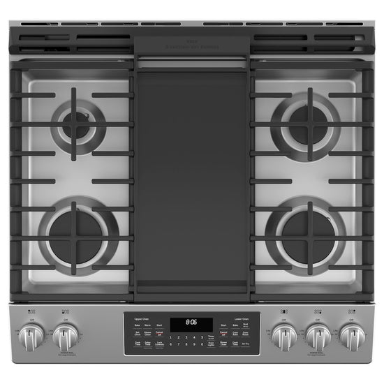 GE 30 Inch Slide-In Gas Double Oven Range, Stainless Steel - JCGSS86SPSS