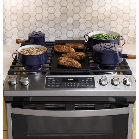 GE 30 Inch Slide-In Gas Double Oven Range, Stainless Steel - JCGSS86SPSS