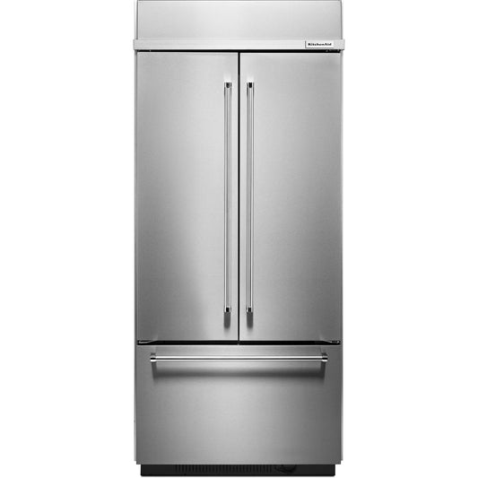 KitchenAid 36 Inch Built-In French Door Refrigerator, 20.8 cu. ft., Stainless Steel - KBFN506ESS
