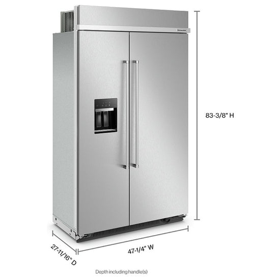KitchenAid 48 Inch Built-In Side-by-Side Refrigerator, Stainless Steel - KBSD708MSS