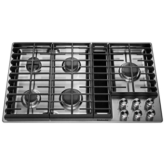 KitchenAid 36-inch Downdraft Gas Cooktop with 5 Burners, Stainless Steel - KCGD506GSS