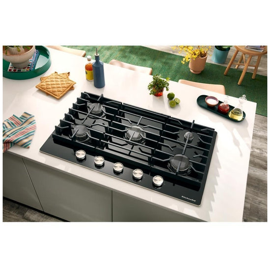 KitchenAid 36 Inch Gas-on-Glass Cooktop - KCGG536PBL