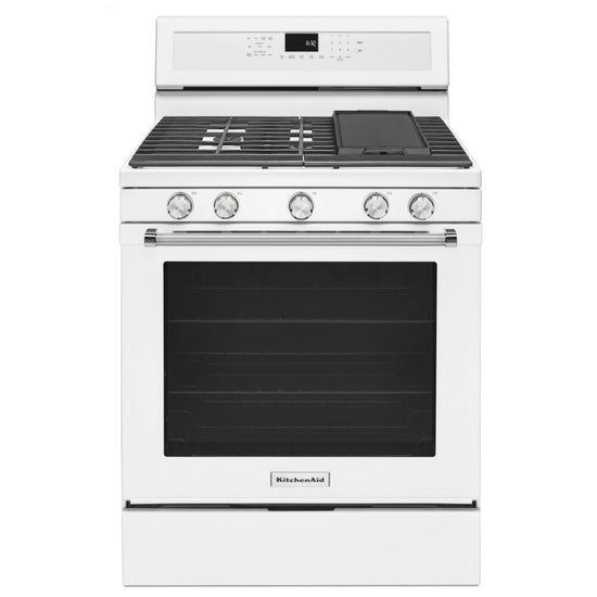KitchenAid 30 Inch Freestanding Gas Range, White - KFGG500EWH-C (Ships in 7-10 Days)