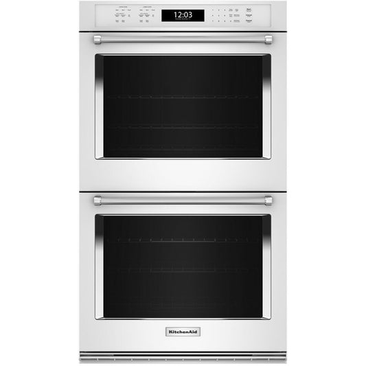 KitchenAid 30 Inch Double Electric Wall Oven with Air Fry Mode, White - KOED530PWH