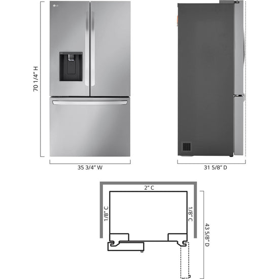 LG 36 Inch Counter-Depth French 3-Door Refrigerator, 25.5 cu. ft., Stainless - LCFC26XSS