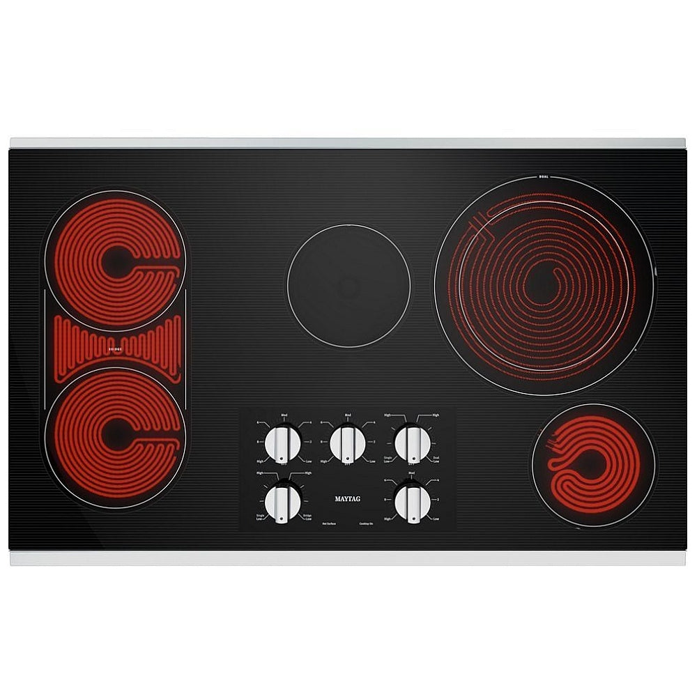 Maytag 36 Inch Electric Cooktop with 5 Elements and Reversible Grill and Griddle - MEC8836HS