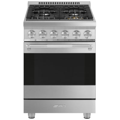 SMEG 24 in. 2.79 cu ft. Stainless Steel Gas 4 Burner Range with Cast Iron Grates - SPR24UGGX