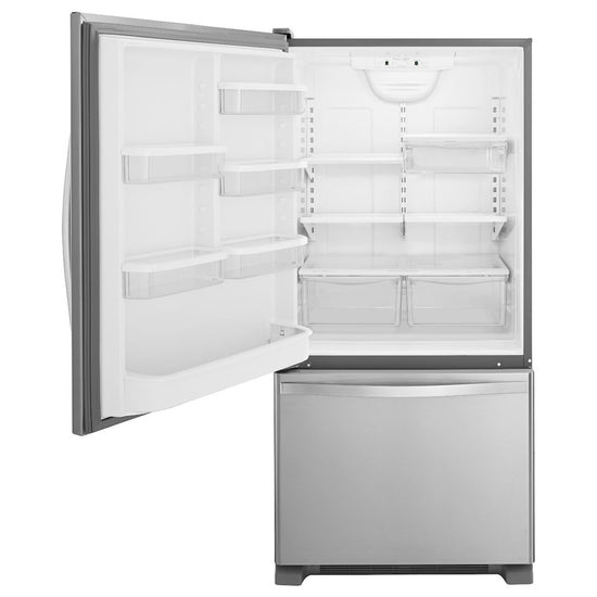 Whirlpool 30 Inch Bottom Freezer Refrigerator, 19 cu. ft., Monochromatic Stainless Steel - WRB329LFBM
