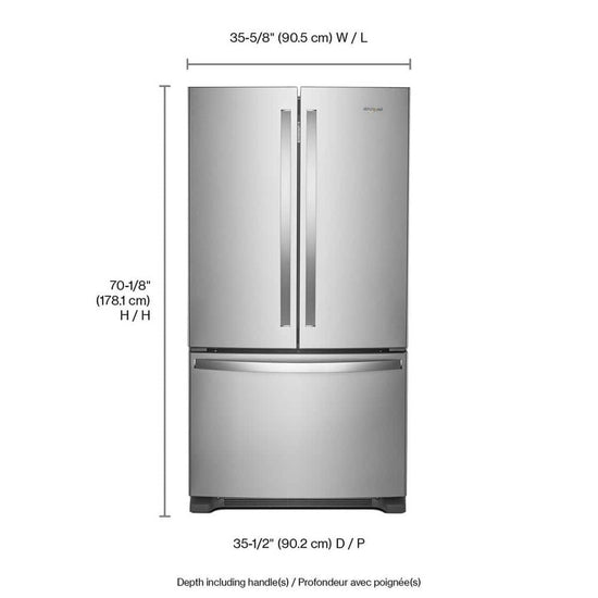 Whirlpool 36 Inch French Door Refrigerator with 25.2 cu. ft. Capacity, Fingerprint Resistant Stainless - WRFF3236RZ
