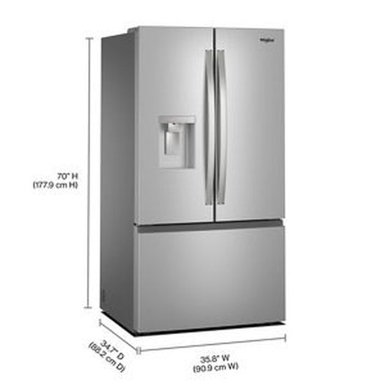 Whirlpool 36 Inch French Door Refrigerator, Fingerprint-Resistant Stainless - WRFF3736SZ