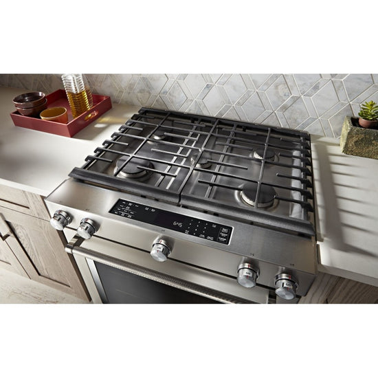 KitchenAid 30 Inch Slide-In Dual Fuel Range with Baking Drawer, Stainless - YKSDB900ESS