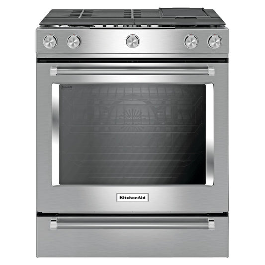 KitchenAid 30 Inch Slide-In Dual Fuel Range with Baking Drawer, Stainless - YKSDB900ESS