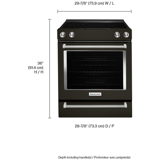 KitchenAid 30 Inch Slide-In Electric Range, Black Stainless Steel - YKSEG700EBS (Ships in 7-10 Days)