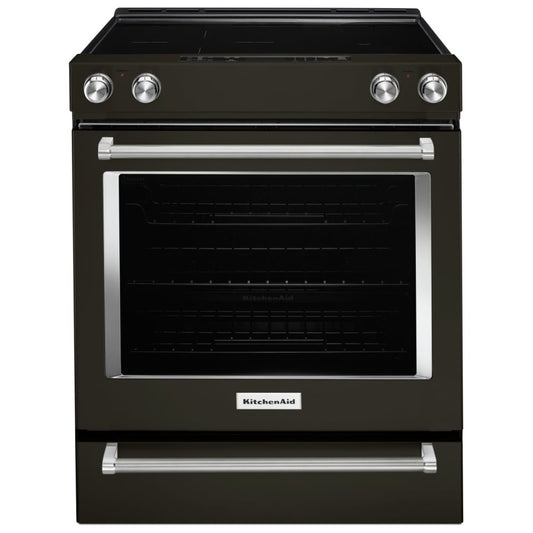 KitchenAid 30 Inch Slide-In Electric Range, Black Stainless Steel - YKSEG700EBS (Ships in 7-10 Days)