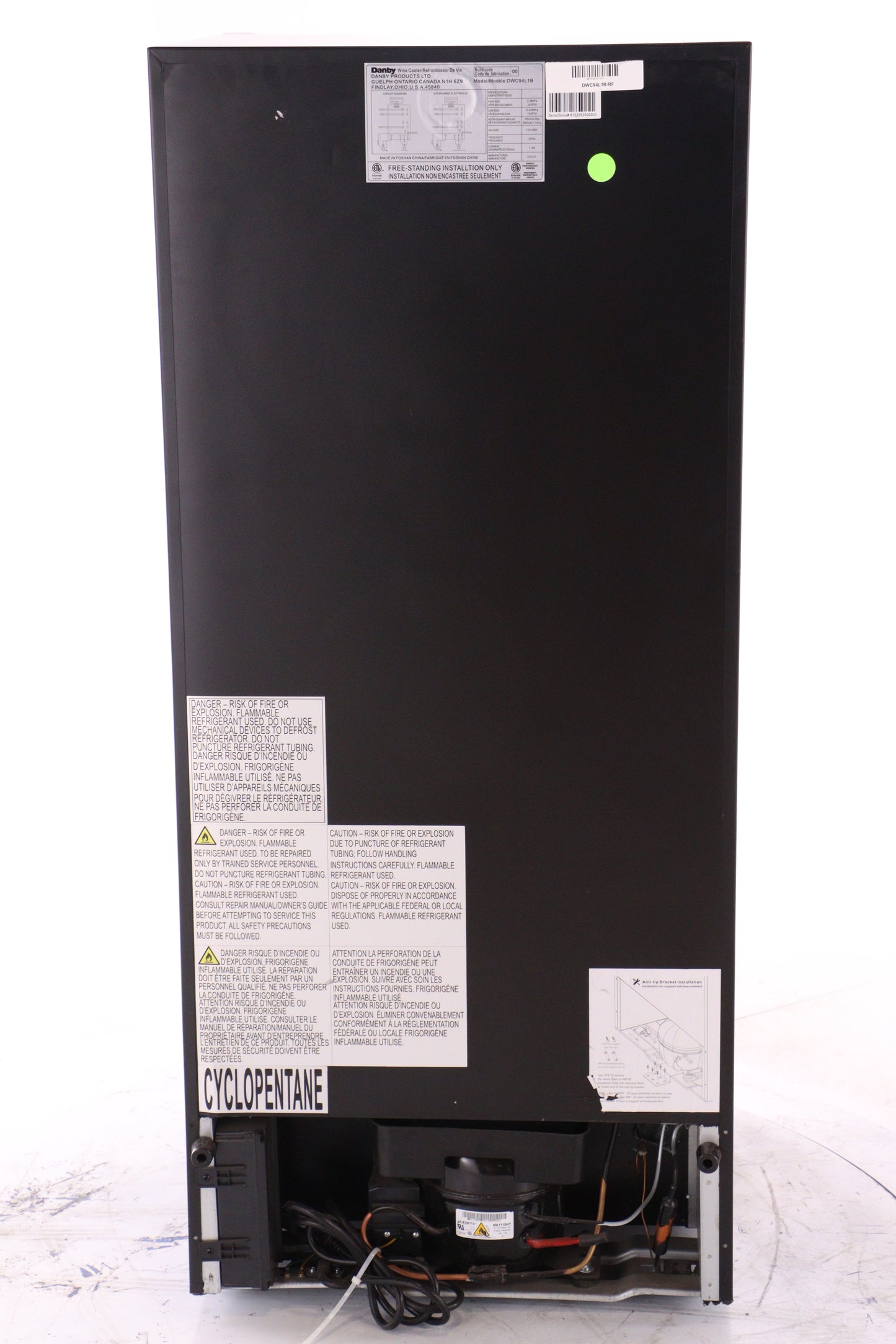 Danby 94 Bottle Free-Standing Wine Cooler in Black - DWC94L1B - REFURBISHED (See Features)