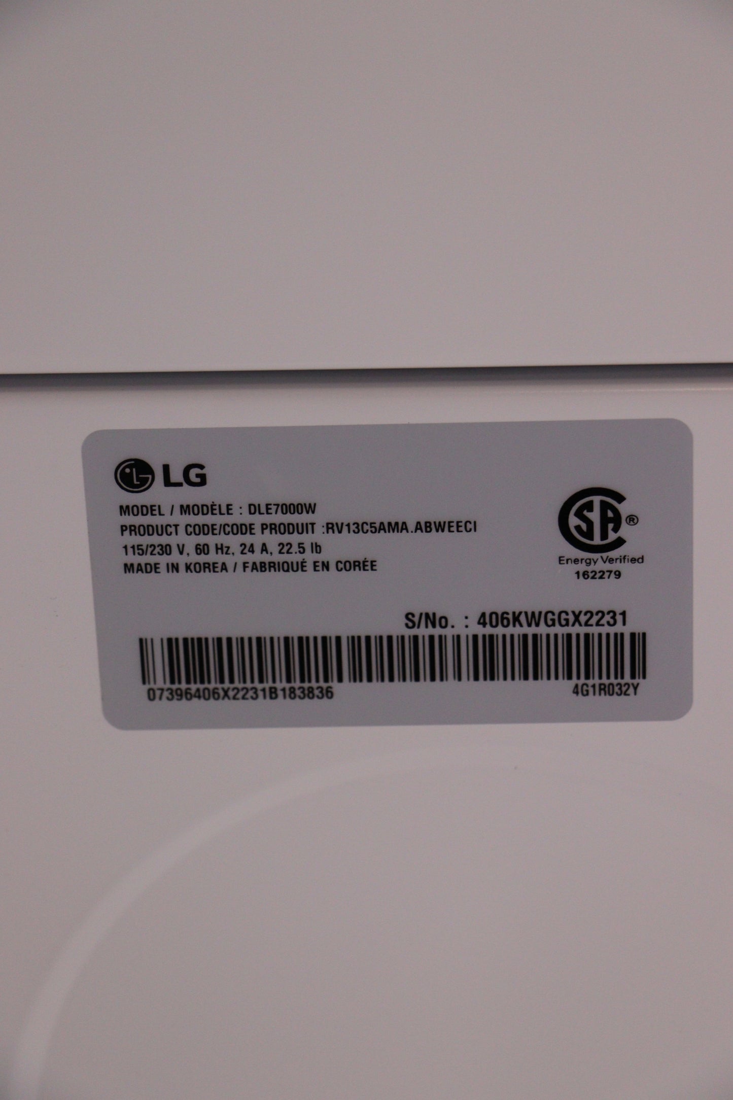 LG 27 Inch Electric Dryer with 7.3 Cu. Ft. Capacity - DLE7000W