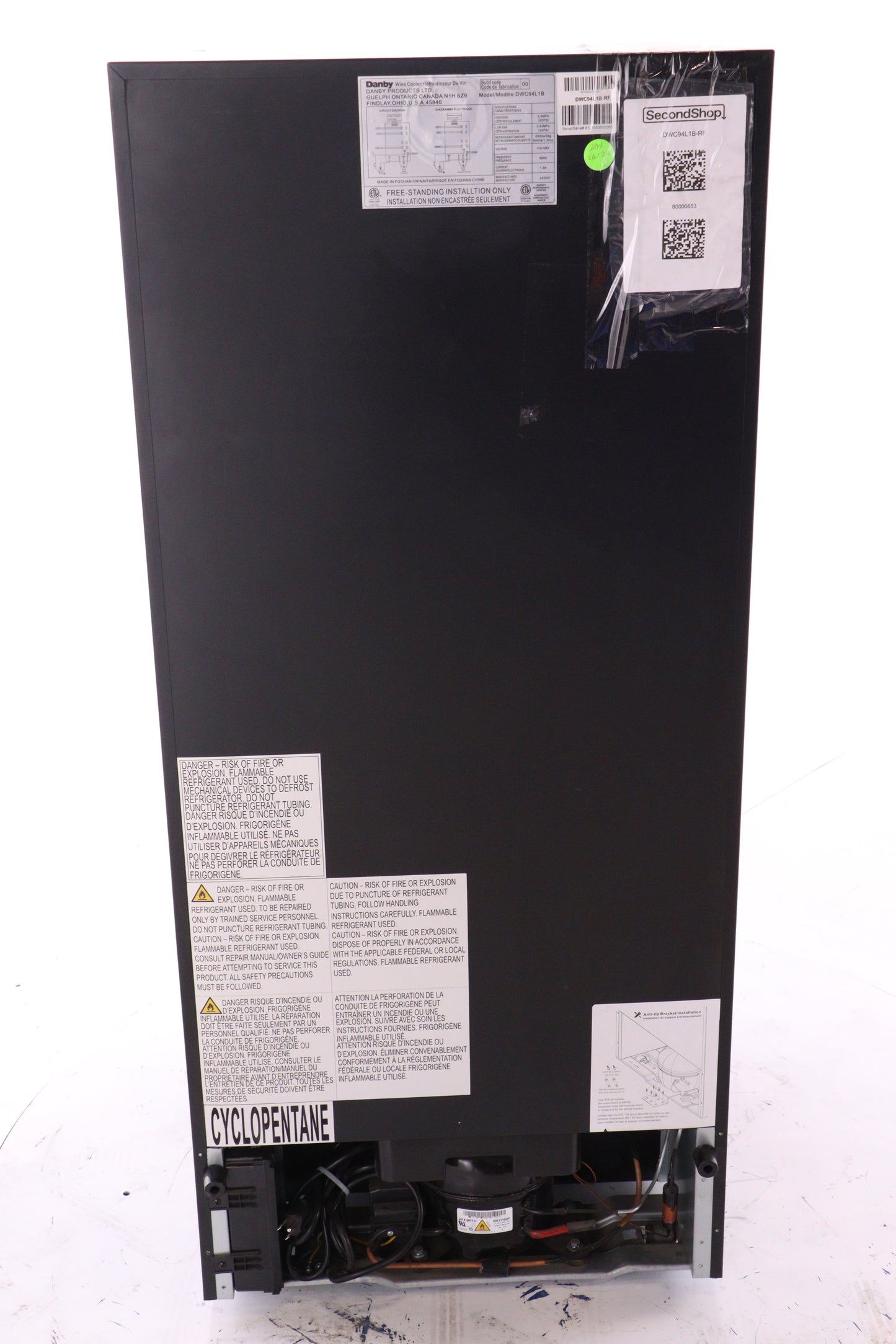 Danby 94 Bottle Free-Standing Wine Cooler in Black - DWC94L1B - REFURBISHED (See Features)