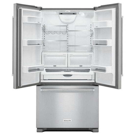 KitchenAid 36 Inch French-Door Refrigerator, 22 Cu. Ft., Black Stainless - KRFC302EBS