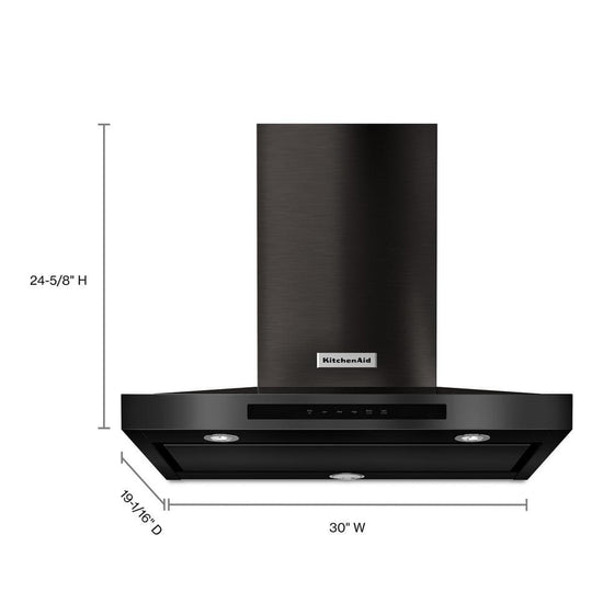 KitchenAid 30 in. 600 CFM Convertible Wall Mount Range Hood, PrintShield Black Stainless - KVWB600HBS