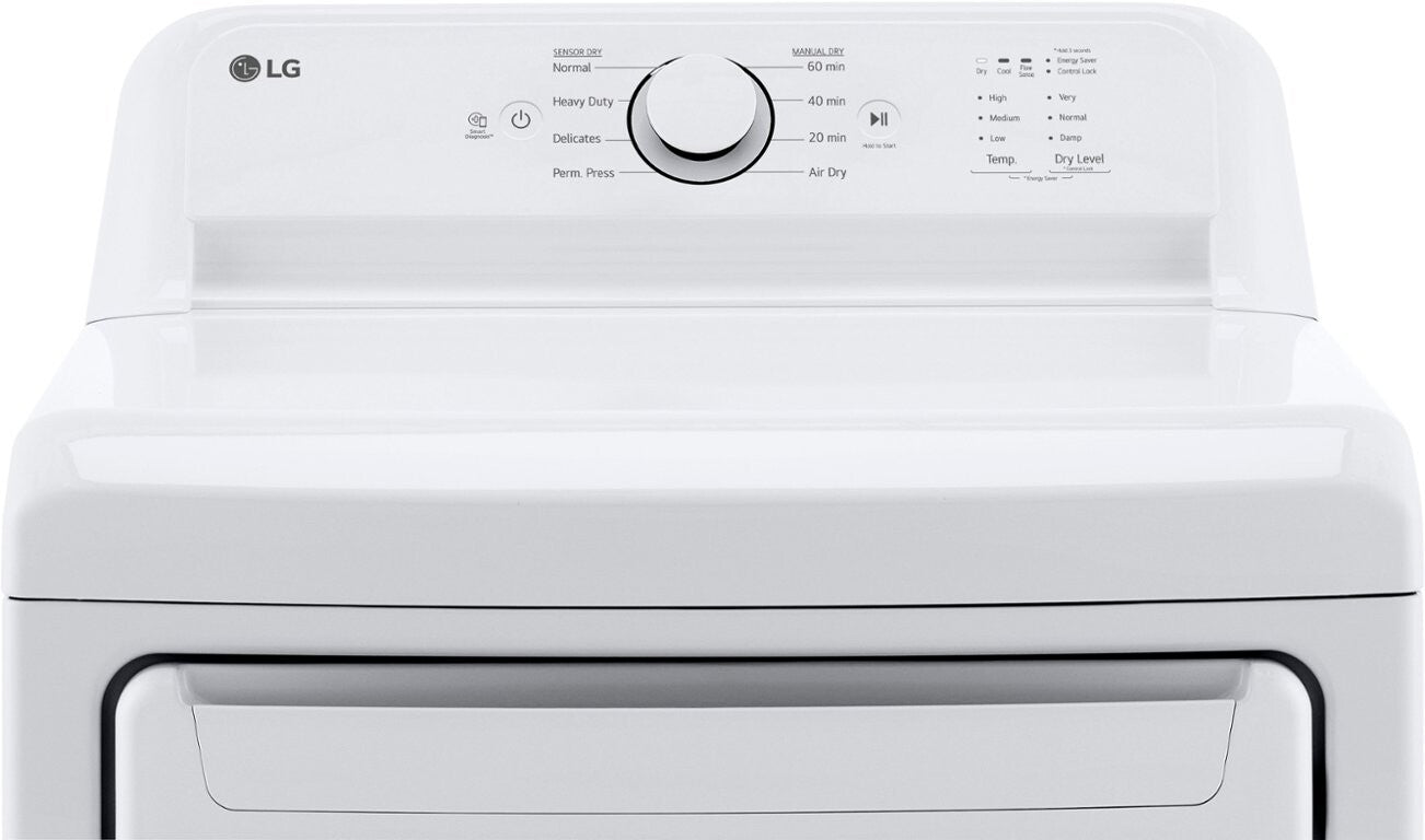 LG 27 Inch Electric Dryer with 7.3 Cu. Ft. Capacity, Sensor Dry, FlowSense Duct Clogging Indicator - DLE6100W