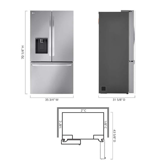LG 26 cu. ft. Smart Counter-Depth MAX French Door Refrigerator with Dual Ice Makers, PrintProof Stainless Steel - LRFXC2606S