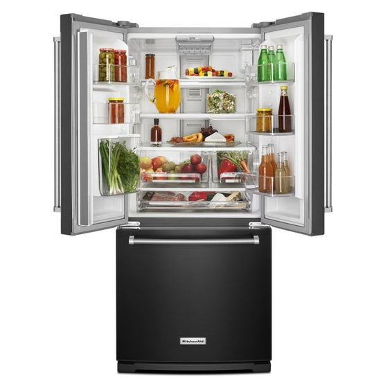 KitchenAid 30 Inch Standard Depth French Door Refrigerator with Interior Water Dispenser, Black Stainless Steel - KRFF300EBS