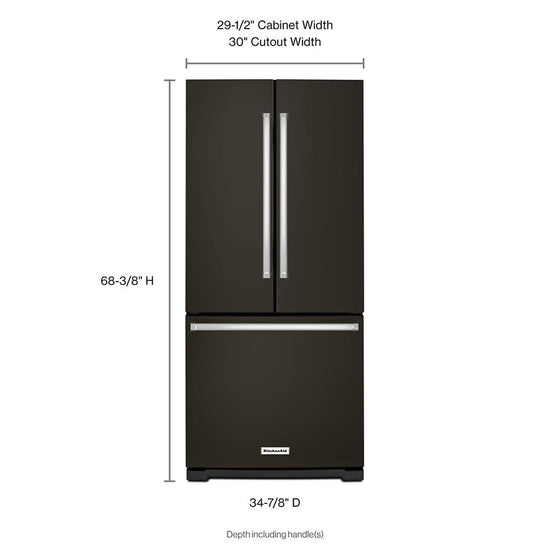 KitchenAid 30 Inch Standard Depth French Door Refrigerator with Interior Water Dispenser, Black Stainless Steel - KRFF300EBS